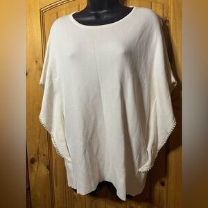 Leo & Ugo White Poncho with Beaded Trim